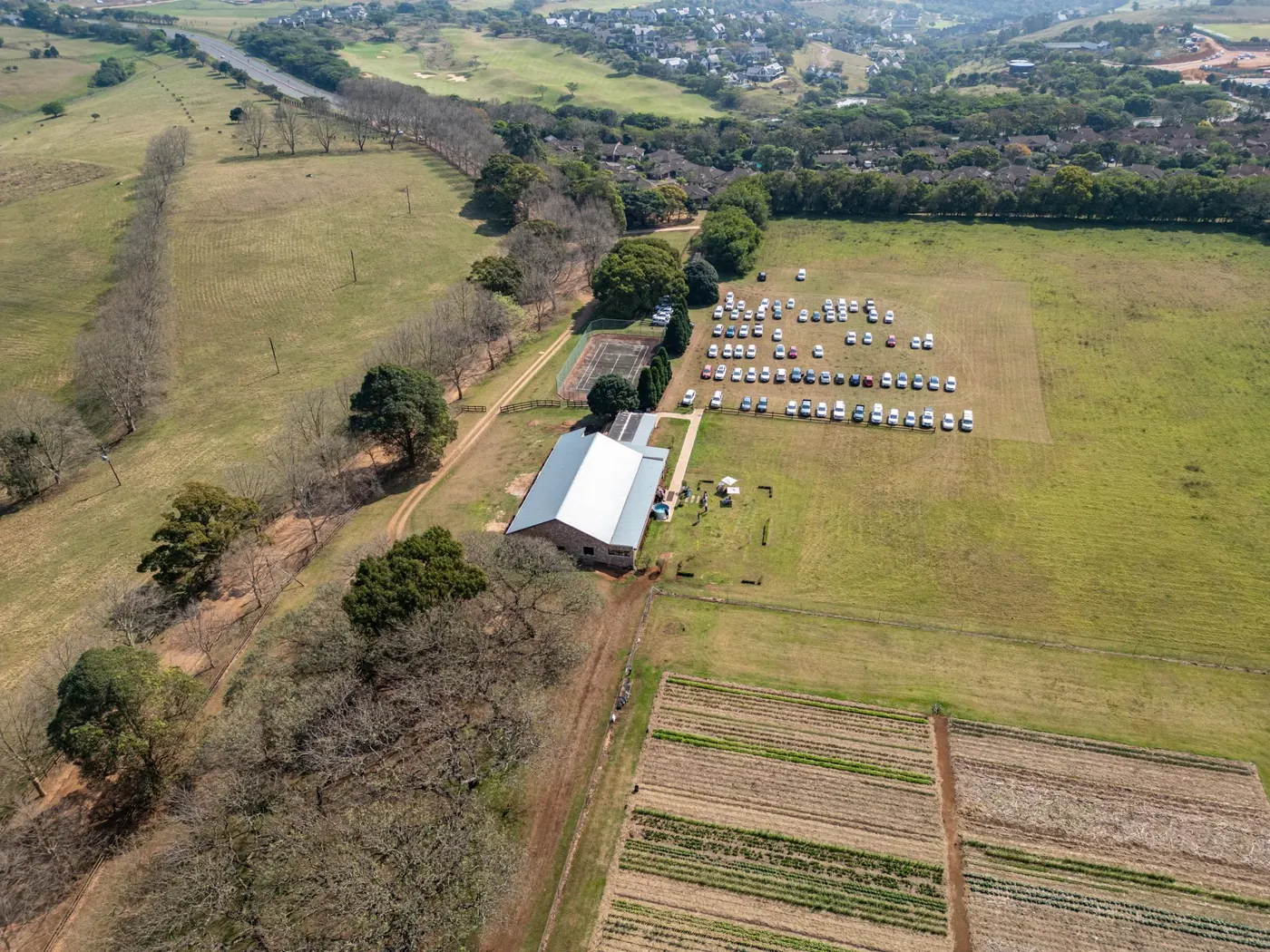 Aerial view of the Awaken Church venue and parking area